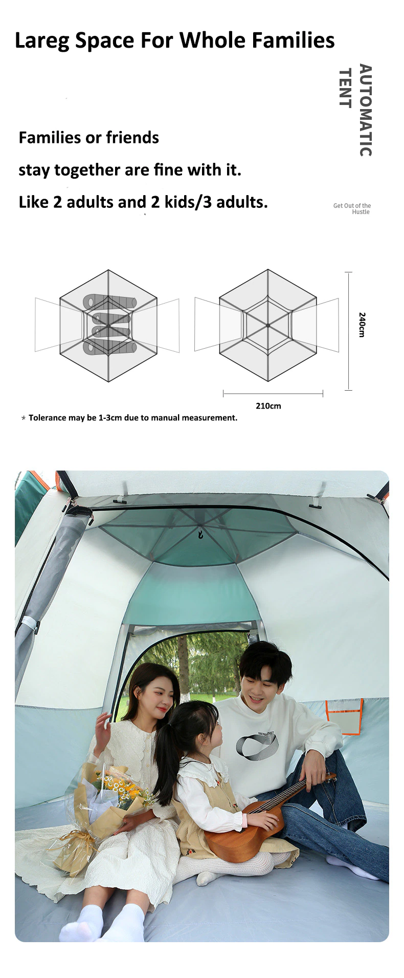 Cheap Goat Tents Hexagonal Tent Tarp Automatic Tent For 4 Person Hexa Tarff With Moisture proof Mat Tent Pegs Poles  Ropes Tents Outdoor Camping   